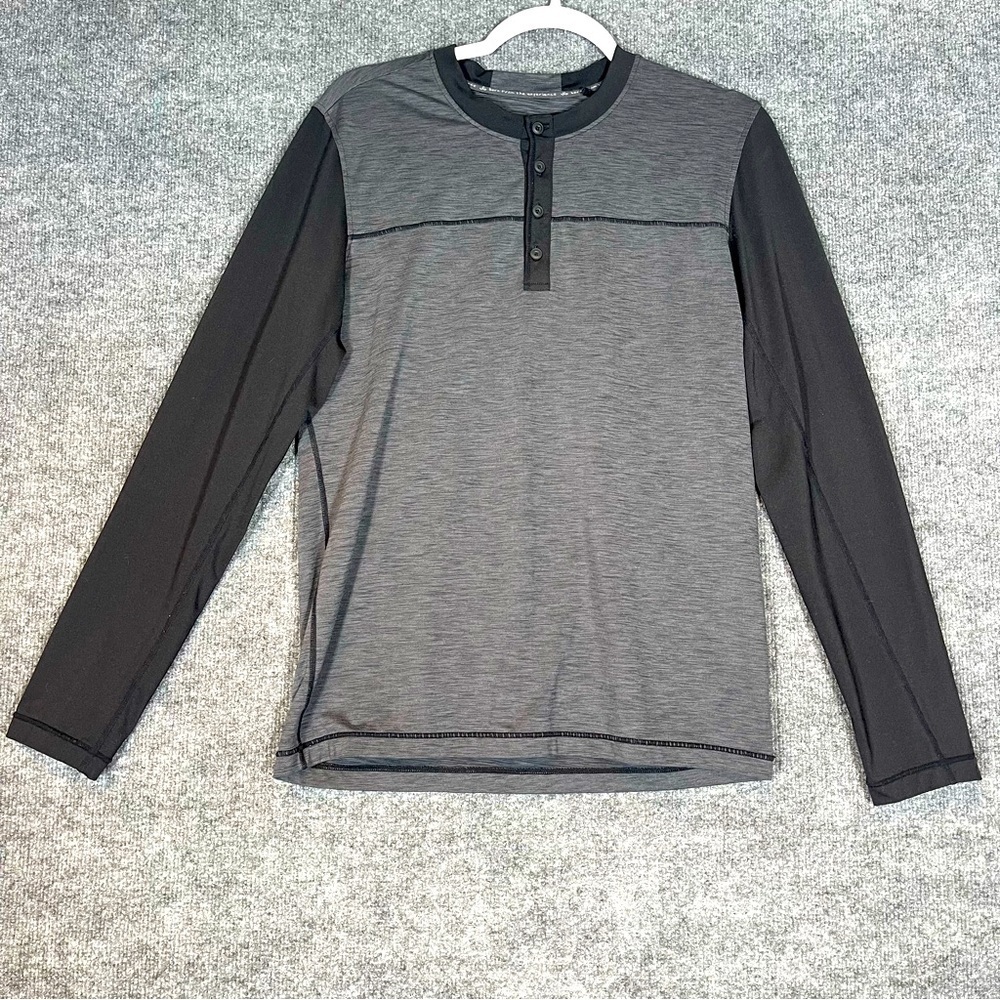 Prana Zylo Henley Grey Charcoal Black Colorblock Long Sleeve Mens Small